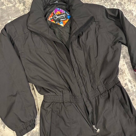 🎿 Obermeyer Resort Snapdragon One Piece Hooded Ski Suit Snowsuit Black Vintage - Picture 2 of 9